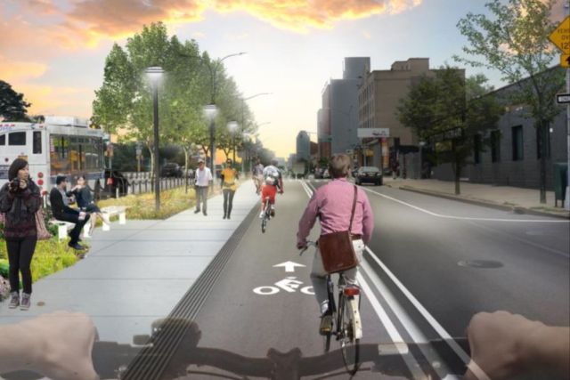 A rendering of the still unrealized Phase 4 bike lane